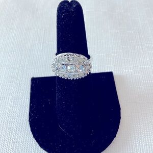 Crystal Silver Tone Fancy Ring